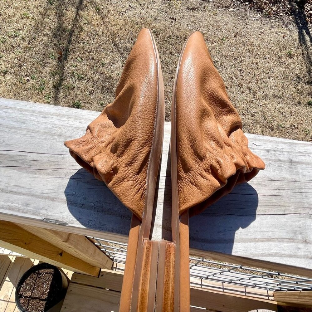 Vintage Silent D Camel Brown Ruched Leather Mule Flats • EU 41/US 10.5 - Picture 3 of 16